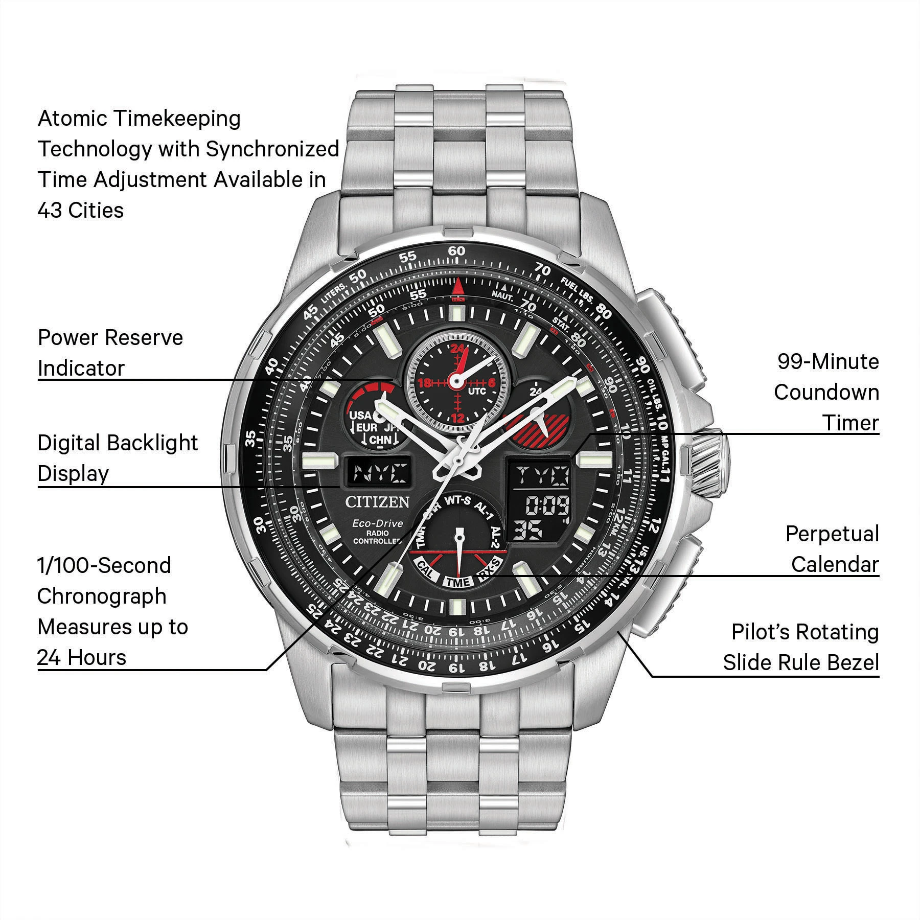 Promaster Skyhawk A-T Black Dial Stainless Steel Bracelet JY8050